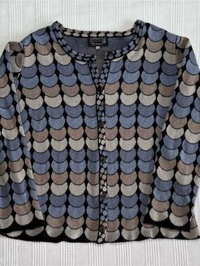 Intiwara Vintage 100% Pima Cotton Scallop Pattern Cardigan Sweater Bolivia